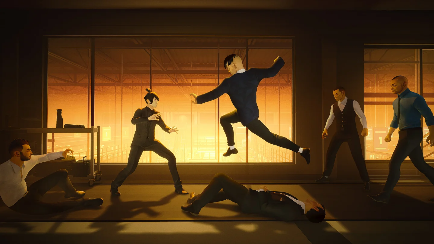 Official Sifu gameplay screenshot: a fight in a warmly lit room